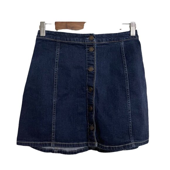 Hollister Women's Dark Stretch Full Button Y2K Denim Jean Mini Skirt Size 7/28 - Picture 1 of 5
